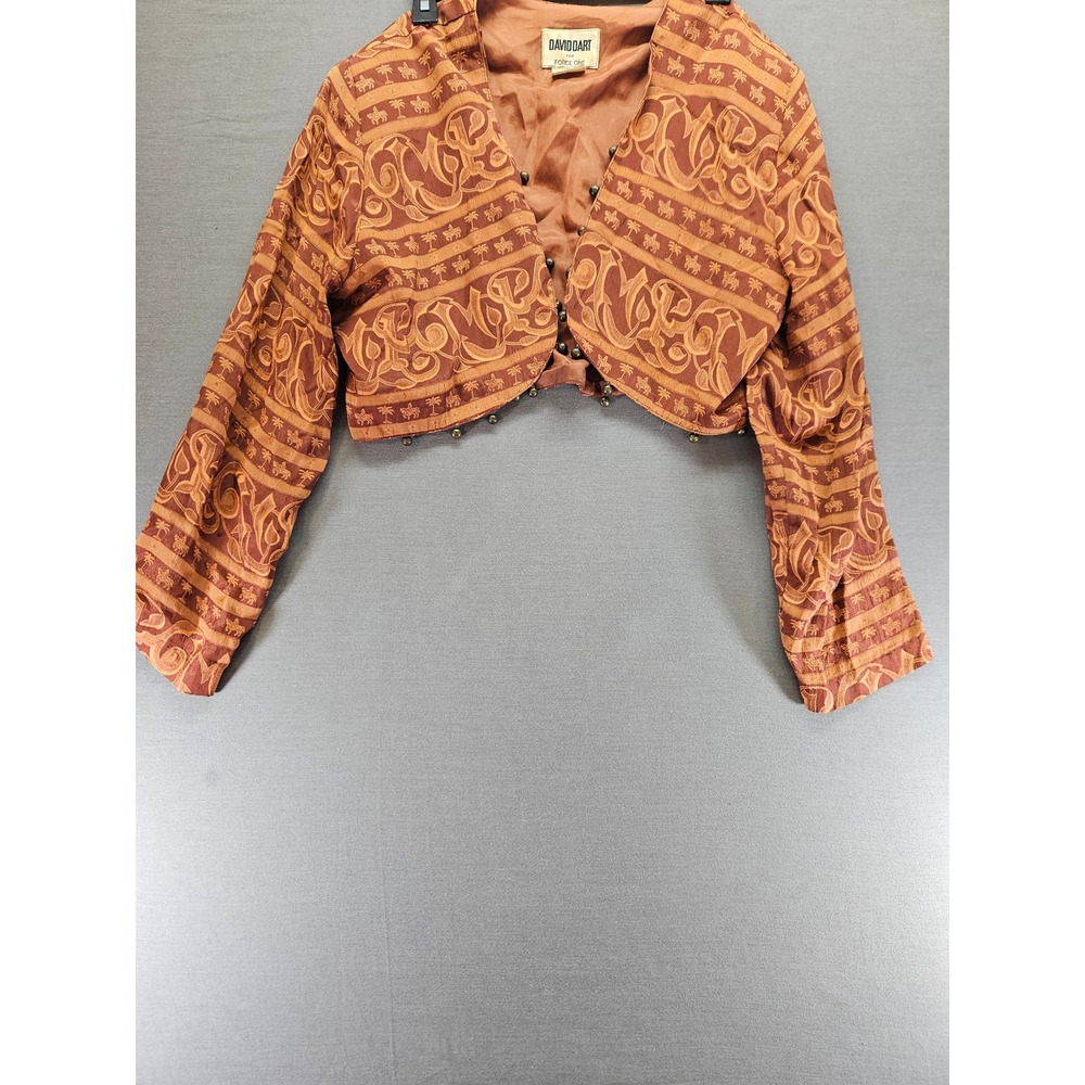 Vintage David Dart Force One Cropped Bolero Jacket Rust Jacquard Palm Tree Charm